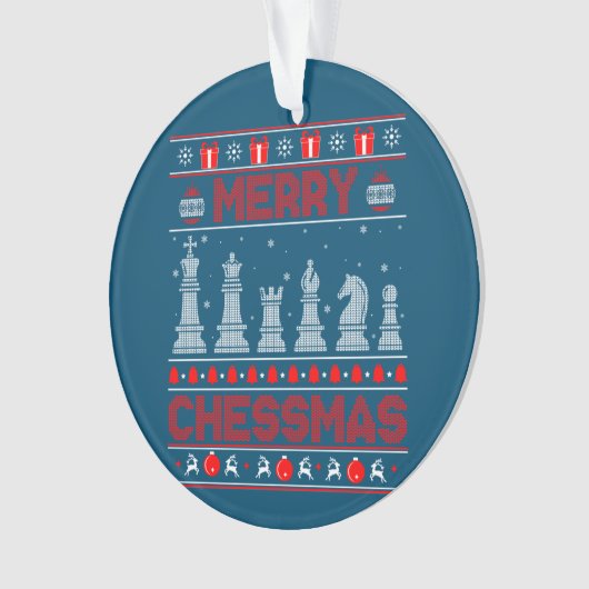 Chess Player Merry Chessmas Kerstmis Ugly Sweater Ornament (voorkant)