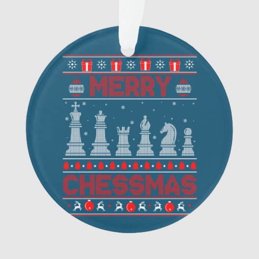 Chess Player Merry Chessmas Kerstmis Ugly Sweater Ornament (voorkant)