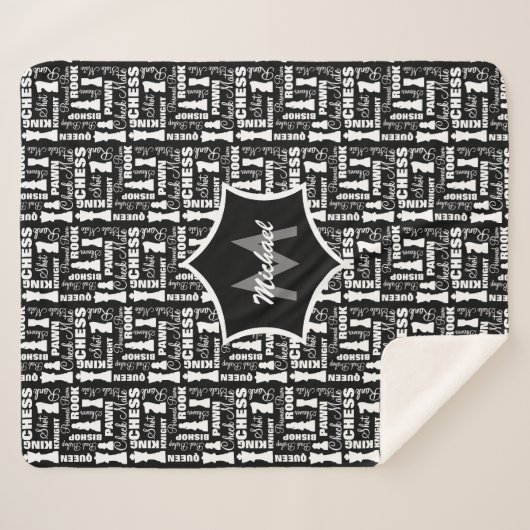 Chess Player Theme Cool Monogramed Sherpa Deken (Voorkant (horizontaal))