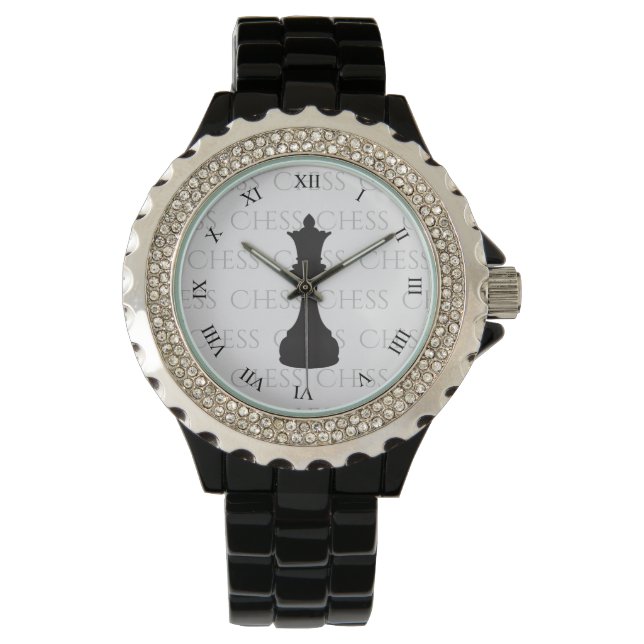Chess Queen Classic Piece Modern Black, White Horloge (Voorkant)