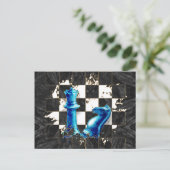 Chess Queen en Knight - Blue Marble Briefkaart (Staand voorkant)