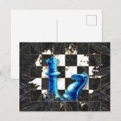 Chess Queen en Knight - Blue Marble Briefkaart (Voorkant / Achterkant)