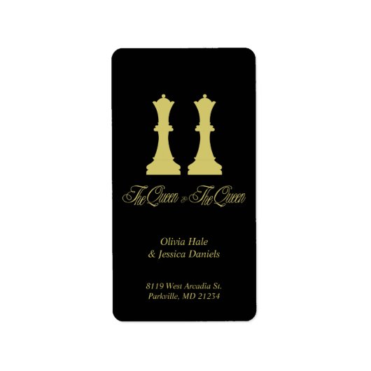 Chess Queen & Queen Gold Piecten voor Lesbian Coup Etiket (Voorkant)