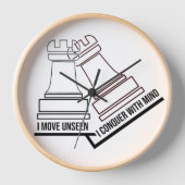 Chess Rook Wall Clock – "I Move Unseen, I Conquer (Voorkant)