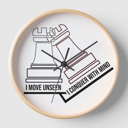 Chess Rook Wall Clock – "I Move Unseen, I Conquer (Voorkant)