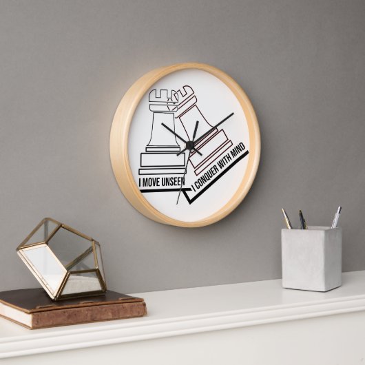 Chess Rook Wall Clock – "I Move Unseen, I Conquer (Kantoor)