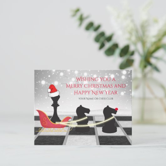 Chess Santa Claus en Reindekerst Feestdagenkaart (Staand voorkant)