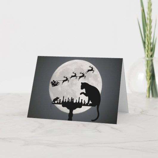 Chess Santa Full Moon Cat en Mouse Game Kerstmis Feestdagen Kaart (Voorkant)