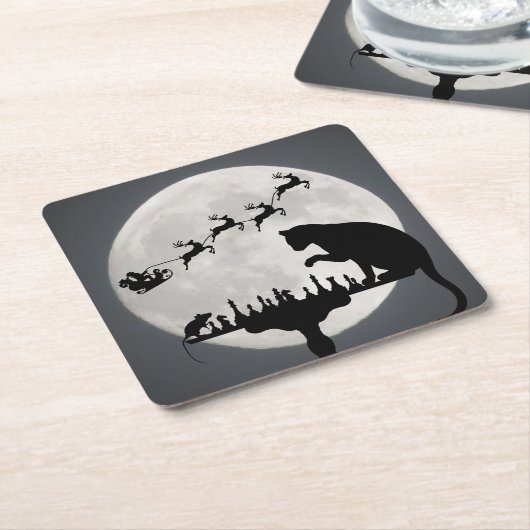 Chess Santa Full Moon Cat en Mouse Game Kerstmis Kartonnen Onderzetters (Schuin)