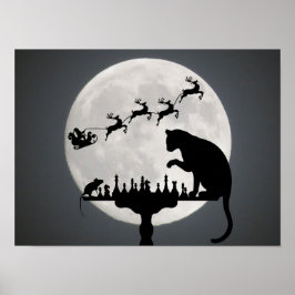 Chess Santa Full Moon Cat en Mouse Game Kerstmis Poster