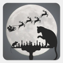 Chess Santa Full Moon Cat en Mouse Game Kerstmis Vierkante Sticker