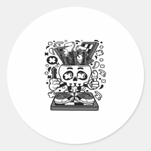 Chess Skull Head Ronde Sticker (Voorkant)