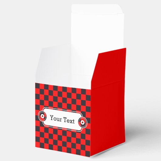 Chess Square Pattern - zwart + jouw tekst & backgr Bedankdoosjes (Geopend)