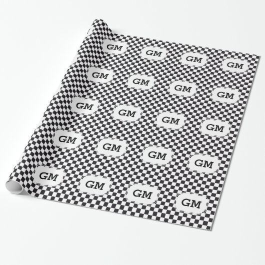 Chess Square Pattern - zwart + jouw tekst & backgr Cadeaupapier (Uitgerold)
