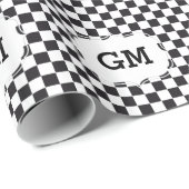 Chess Square Pattern - zwart + jouw tekst & backgr Cadeaupapier (Rol Hoek)