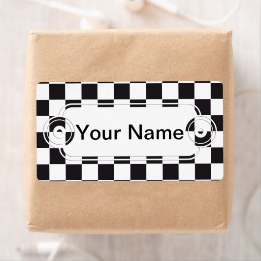 Chess Square Pattern - zwart + jouw tekst & backgr Etiket (Insitu)