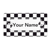 Chess Square Pattern - zwart + jouw tekst & backgr Etiket (Voorkant)