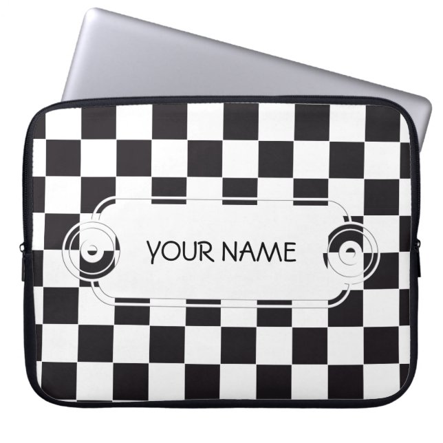 Chess Square Pattern - zwart + uw achtergrond Laptop Sleeve (Voorkant)