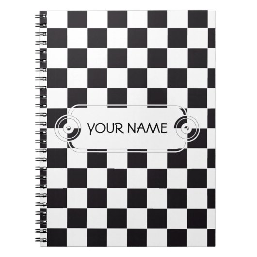 Chess Square Pattern - zwart + uw achtergrond Notitieboek (Voorkant)