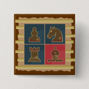 Chess Squares Vierkante Button 5,1 Cm