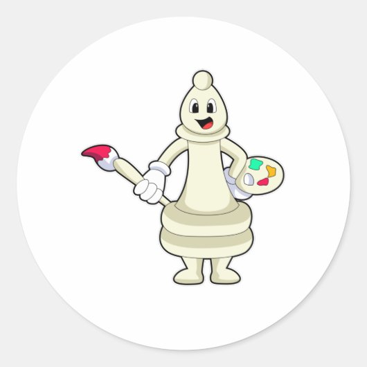 Chess-stuk bisschop als schilder met penseel en kl ronde sticker (Voorkant)