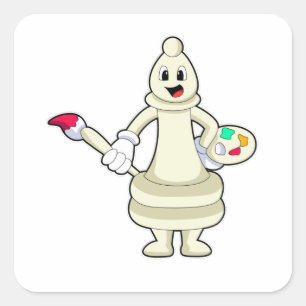 Chess-stuk bisschop als schilder met penseel en kl vierkante sticker