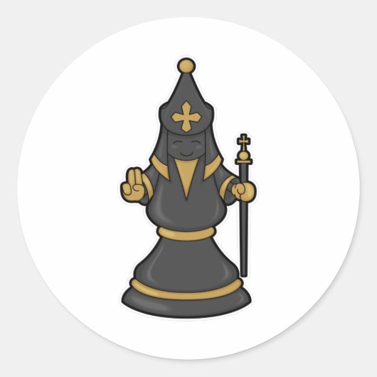 Chess-stuk bisschop op Chess met Personeel Ronde Sticker (Voorkant)