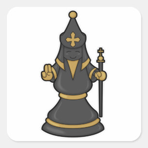 Chess-stuk bisschop op Chess met Personeel Vierkante Sticker