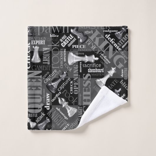 Chess Terms and Piecets Black and White ID784 Bad Handdoek (Wasdoekje)