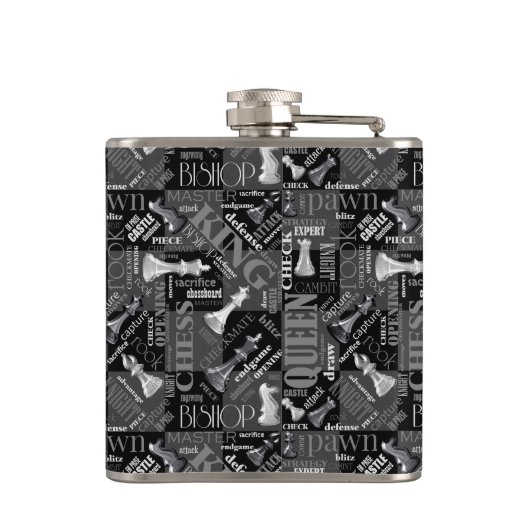 Chess Terms and Piecets Black and White ID784 Heupfles (Achterkant)