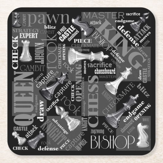 Chess Terms and Piecets Black and White ID784 Kartonnen Onderzetters (Voorkant)