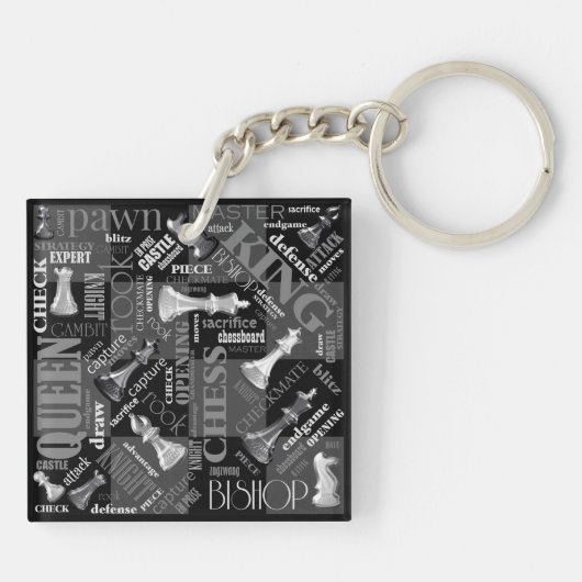 Chess Terms and Piecets Black and White ID784 Sleutelhanger (Achterkant)