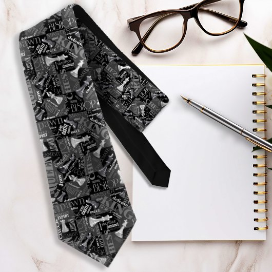 Chess Terms and Piecets Black and White ID784 Stropdas