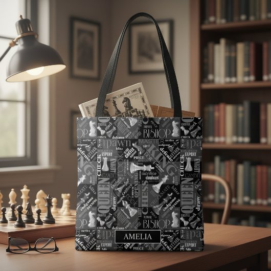 Chess Terms and Piecets Black and White ID784 Tote Bag