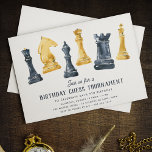 Chess Tournament Kids Birthday Party Kaart<br><div class="desc">Kies deze vriendelijke uitnodigingen voor het verjaardagsfeest van uw schaakfanaticus. Het ontwerp van een schaaktoernooi is voorzien van waterverf schaakartikelen met de details van je partij hieronder.</div>