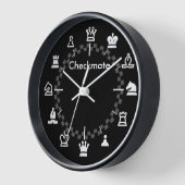 Chess Wall Klock - dambord op zwart (Hoek)