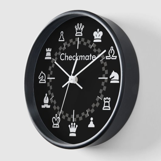 Chess Wall Klock - dambord op zwart (Hoek)