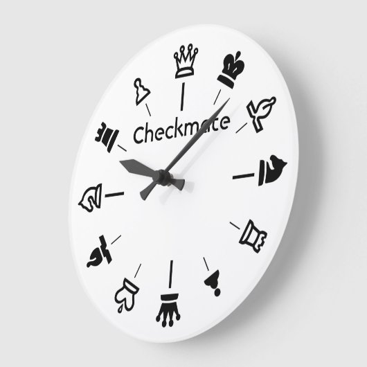 Chess Wall Klock - schaakstukjes op wit Grote Klok (Hoek)