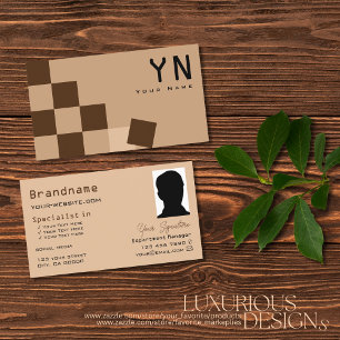 Chessboard Beige en Brown met Monogram & Foto Visitekaartje