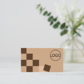 Chessboard Beige en Brown Modern met Logo Cool Visitekaartje (Staand voorkant)