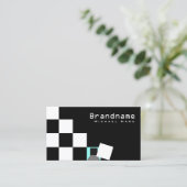 Chessboard Black en White Modern Blauwgroen met fo Visitekaartje (Staand voorkant)