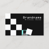 Chessboard Black en White Modern Blauwgroen met fo Visitekaartje (Voorkant)