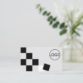 Chessboard Black Light Grey met Logo en foto Visitekaartje (Staand voorkant)
