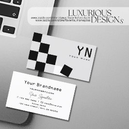 Chessboard Black Light Grey met Monogram Modern Visitekaartje