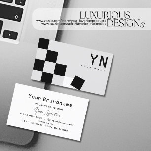 Chessboard Black Light Grey met Monogram Modern Visitekaartje