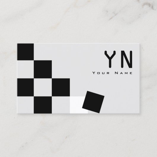 Chessboard Black Light Grey met Monogram Modern Visitekaartje (Voorkant)