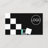Chessboard Black White, Blauwgroen met Logo en fot Visitekaartje (Voorkant)