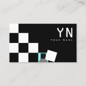 Chessboard Black White, Blauwgroen met monogram en Visitekaartje (Voorkant)