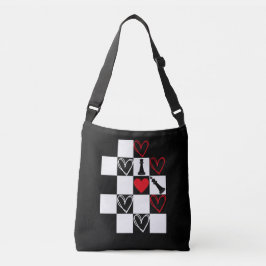 Chessboard Heart Valentijnsdag B&W Crossbody Tas