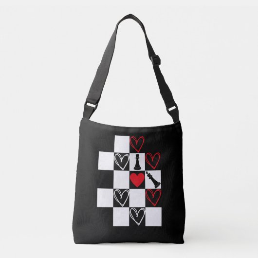 Chessboard Heart Valentijnsdag B&W Crossbody Tas (Voorkant)